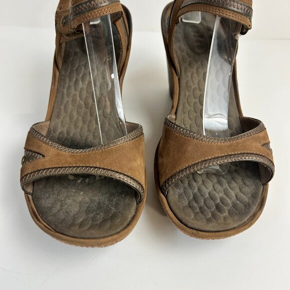 Privo Sandals Brown Wedge Slingback Heels Leather Peep Toe Comfort - Picture 9 of 13